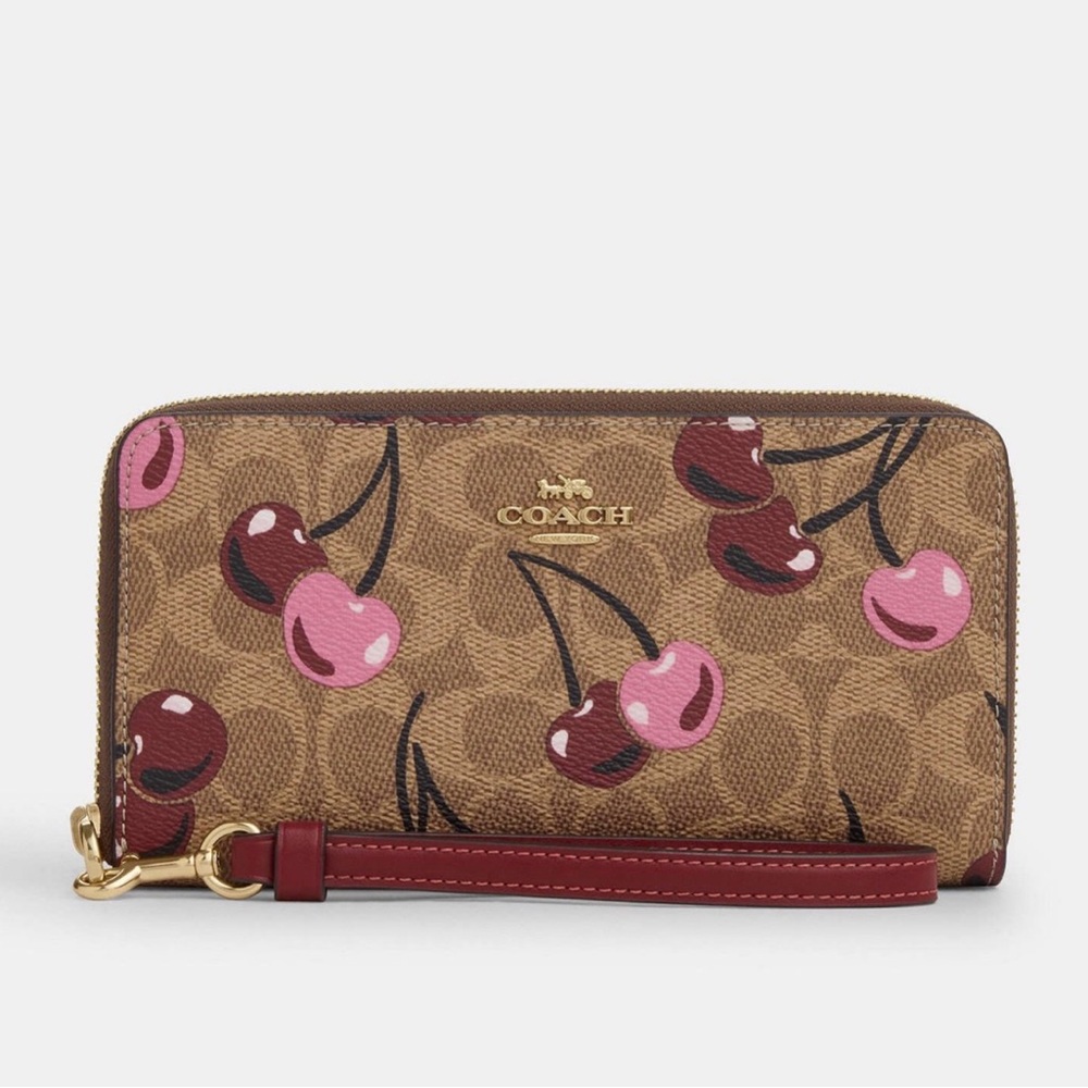 Coach Brown Cherry Print Wristlet - Picture 2 of 13